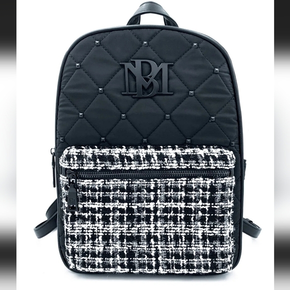 Nwt Badgley Mischka Quilted Tweed Studded Backpack Retail $169 - Picture 1 of 8